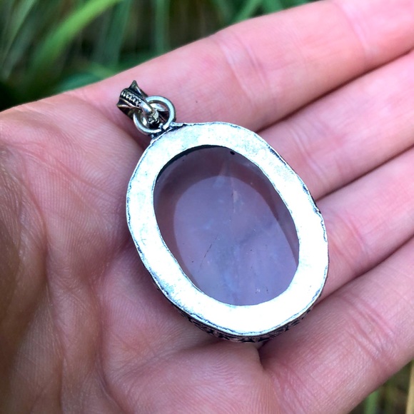 Sterling Silver 925 Plated Clear Rose Quartz Crystal Pendant - Picture 3 of 5